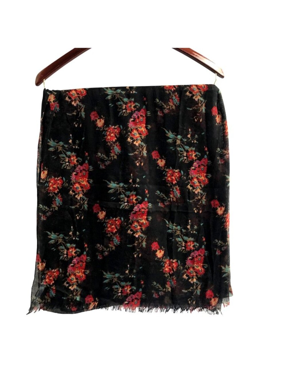 KATE LANDRY -WOMENS BLACK FLORAL LIGHT WEIGHT RECTANGLE SCARF